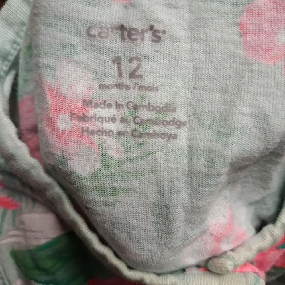 Baby Girl New Carter's 12 Month Blue Floral Romper Outfit - Picture 5 of 5